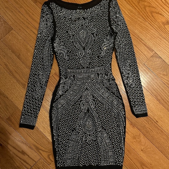 Intricate Black and Silver Bodycon Dress Size S 👑 - Picture 2 of 6